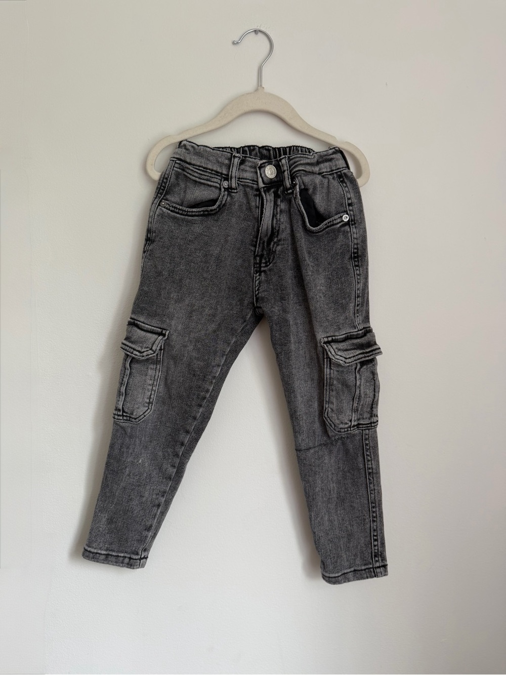 Zara Kids Washed Black Cargo Jeans (Size 6)